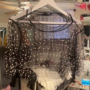 Isee through with pearls wore once with a black bra under w/ high waisted jeans